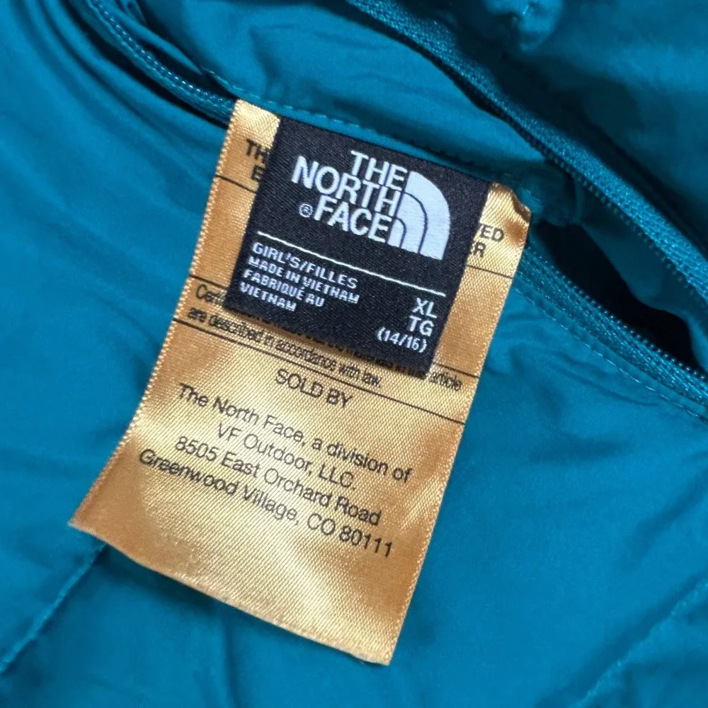 The North Face Reversible Down Puffer Jacket Girls XL 14/16 Teal Blue 550 Fill
